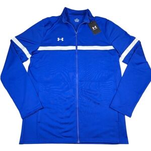 NWT Under Armour UA Mens Team Knit Full Zip Warm Up Jacket Royal Blue Sz L(Tall)